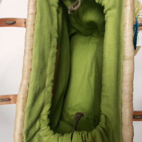 Vintage BACAMUNDA Rattan Feather & Straw Tote Bag - Picture 9 of 10